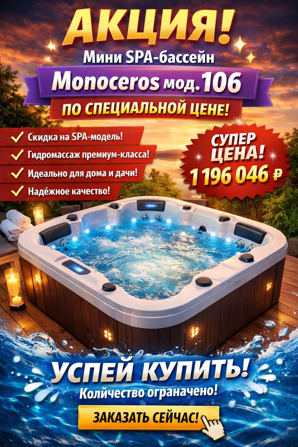 Акция! Мини SPA-бассейн Monoceros мод.106 по специальной цене! Акция! Мини SPA-бассейн Monoceros мод.106 по специальной цене!